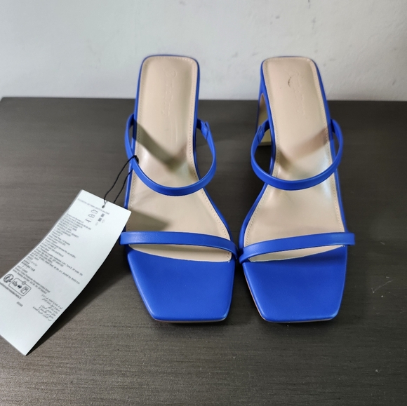 The Drop Avery Blue Faux Leather 2 Strap High Heel Sandals Shoes Sz 9M NWOB - Picture 2 of 8
